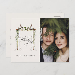 Carte Postale Mariage à canopée fleurie rustique et aquarelle