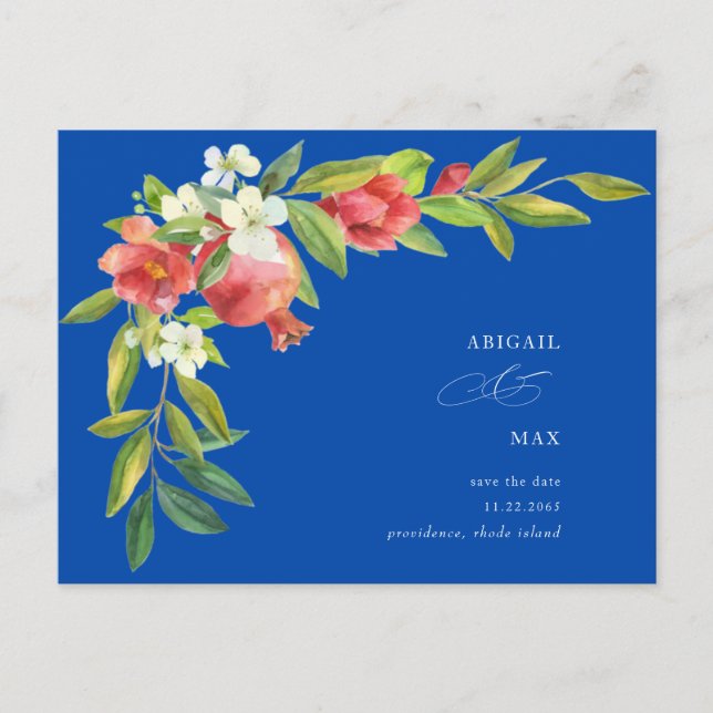 Carte Postale Mariage à la grenade bleu de Cobalt Enregistrer la (Devant)