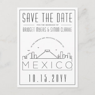 Carte Postale Mariage à Mexico Skyline Enregistrer la date
