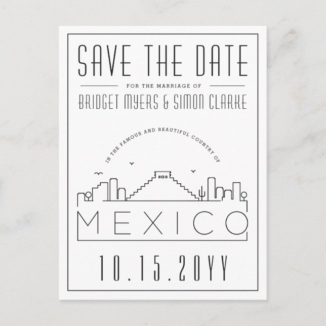 Carte Postale Mariage à Mexico Skyline Enregistrer la date (Devant)