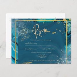 Carte Postale Mariage Abstrait Peacock Blue Gold
