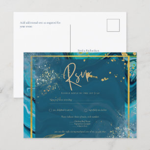 Carte Postale Mariage Abstrait Peacock Blue Gold