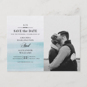 Carte Postale Mariage aquarelle bleu. Naissance Save the Date