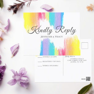 Carte Postale Mariage Arc-en-Ciel Répondez S'il Vous Plaît RSVP
