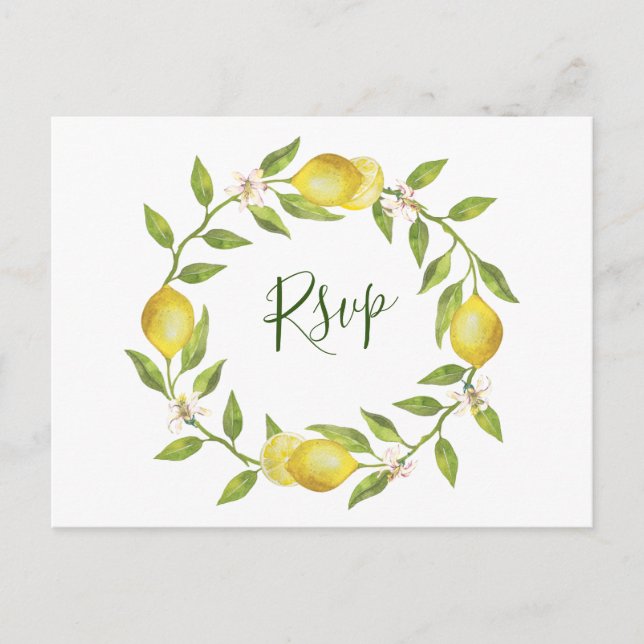 Carte Postale Mariage aux citrons en fleurs RSVP avec choix de r (Devant)