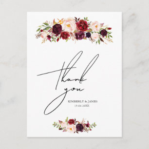 carte postale mariage aux fleurs rousses bordeaux