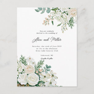 Carte Postale Mariage aux Roses Blanches d'Hiver, Cornouiller et