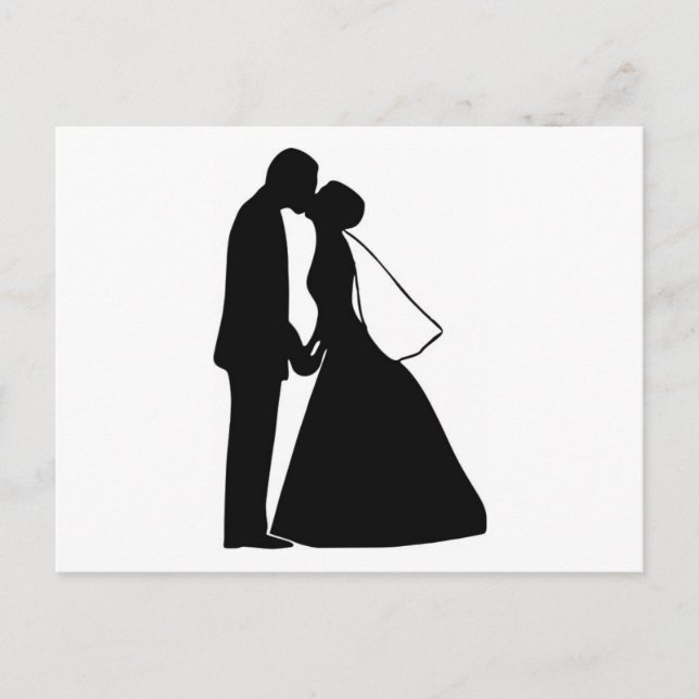 Carte Postale Mariage baiser mariée et mariée silhouette (Devant)