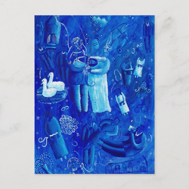 Carte Postale Mariage Bleu Peinture d'Art Contemporain (Devant)