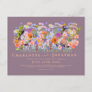 Carte Postale Mariage Bohème Chic aux Fleurs Sauvages Colorées