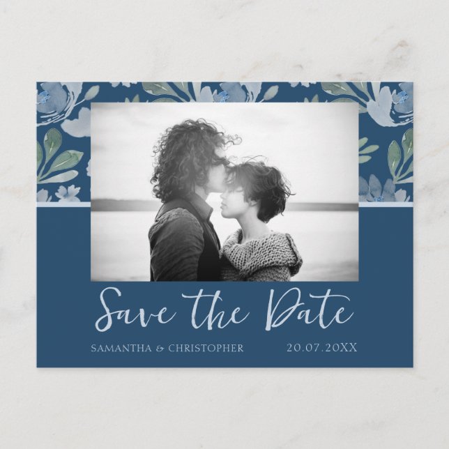 Carte Postale Mariage Bohème Foncé Bleu et Sarcelle Enregistrer  (Devant)