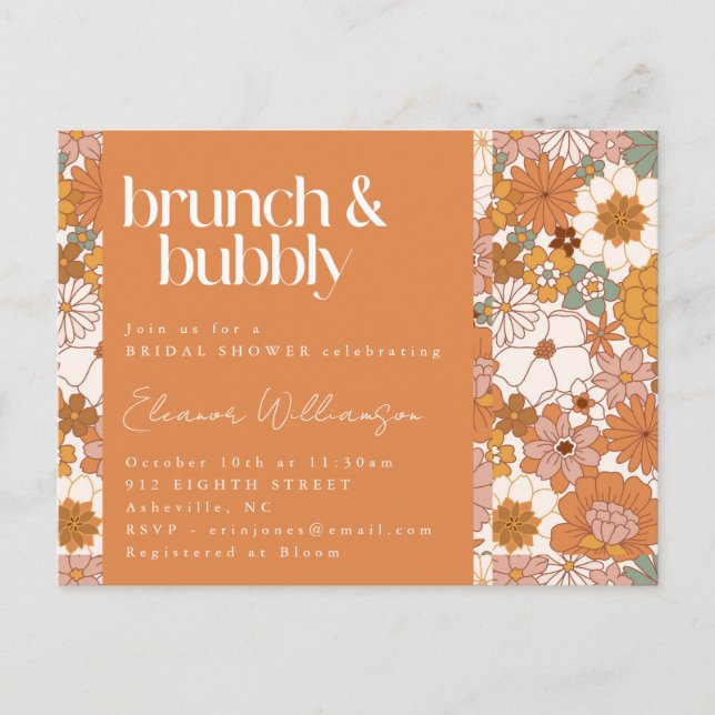 Carte Postale Mariage Bohème Terracotta Fleurs Brunch Bubbly (Devant)
