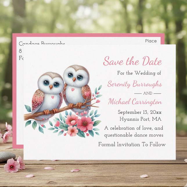 Carte Postale Mariage Bois de Hibou Bohème Rustique Campagne Enr (Créateur téléchargé)