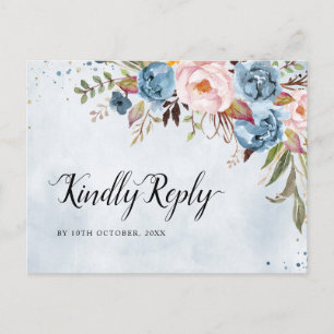Carte Postale Mariage botanique bleu pâleur bleu Dusty RSVP
