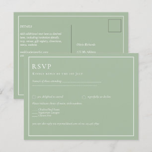 Carte Postale MARIAGE BUDGET Sage Apple Green Monochrome Texte