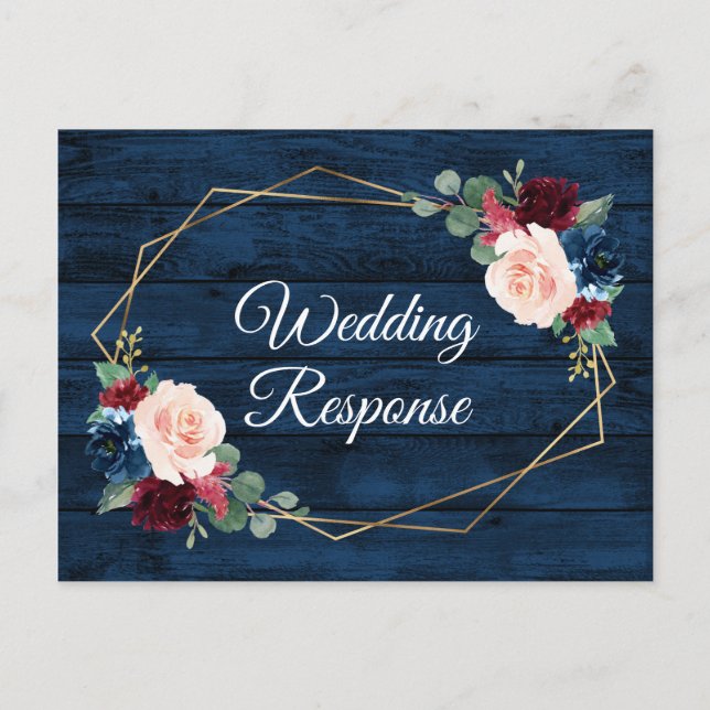 Carte Postale Mariage campagnard Blush Gold de la Marine Bleue B (Devant)