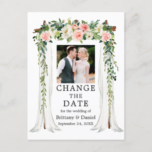 Carte Postale Mariage Canopée rose blanc Floral Changer La Date