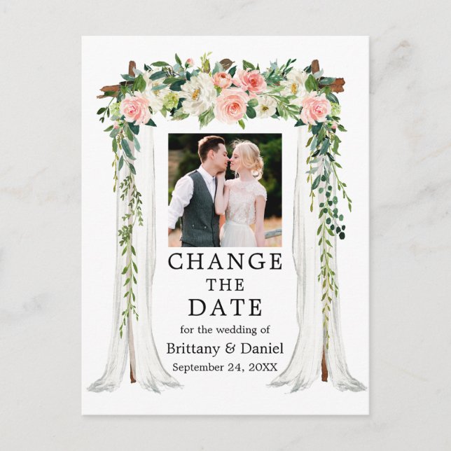 Carte Postale Mariage Canopée rose blanc Floral Changer La Date (Devant)