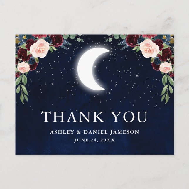 Carte Postale Mariage Céleste Ciel Lune Étoiles Merci (Devant)
