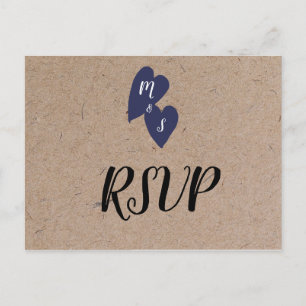 Carte Postale Mariage Champêtre Monogramme de style Kraft Cœur