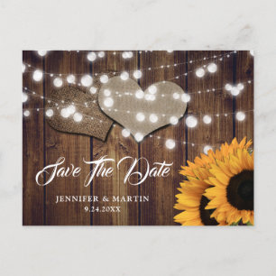Carte Postale Mariage champêtre rustique au tournesol Enregistre