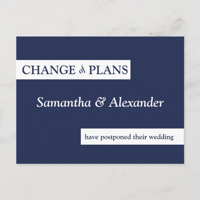 Carte Postale Mariage Changement de plans Moderne Minimal Marine (Devant)