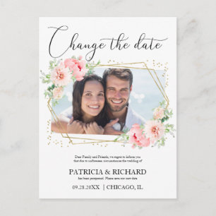 Carte Postale Mariage Changer La Date Blush Floral Photo