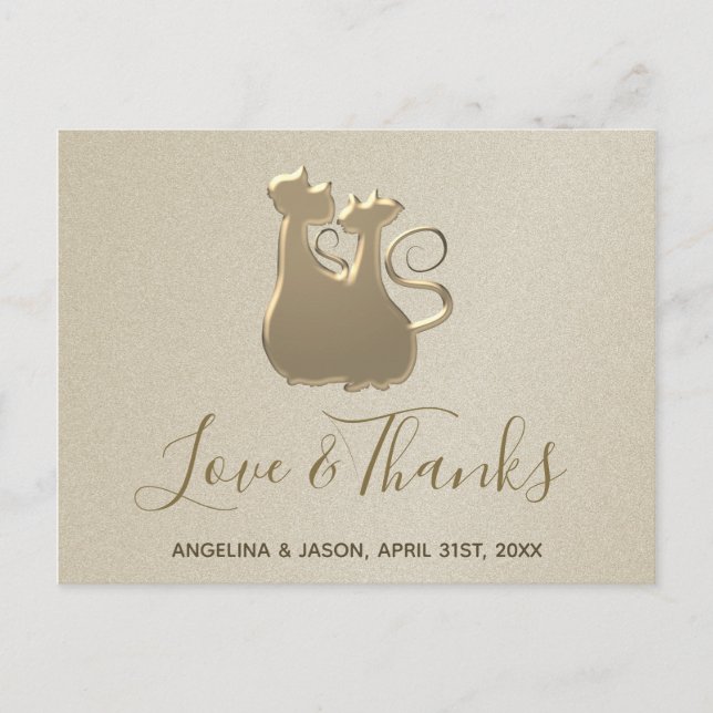 Carte Postale Mariage Chat Couple Golden Elegant Merci (Devant)