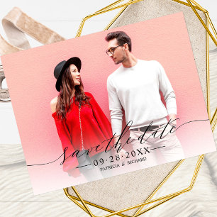 Carte Postale Mariage Chic Calligraphie Enregistrer La Date Phot