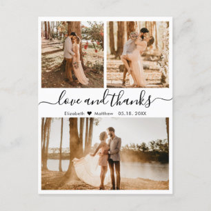 Carte Postale Mariage Collage Love and Thanks Script Merci