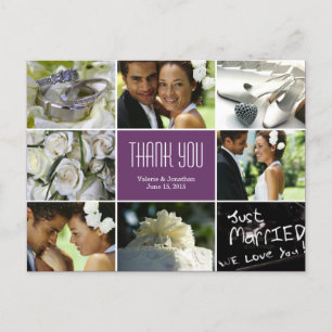 Carte postale mariage Collage Merci - violet