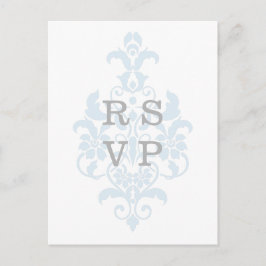 Carte postale Mariage damassé subtile bleue RSVP