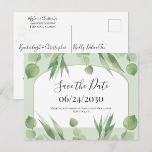 Carte Postale Mariage d'arc géométrique vert Dusty Enregistrer l