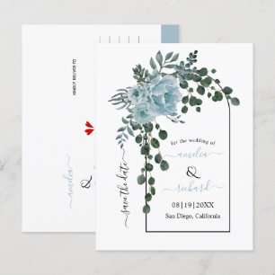 Carte Postale Mariage d'arche aux fleurs bleues poussiéreuses En