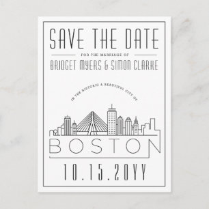 Carte Postale Mariage de Boston Skyline stylisée Enregistrer l
