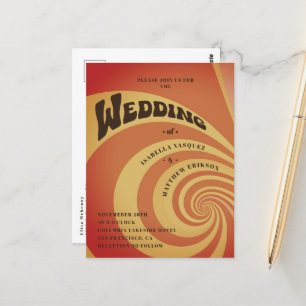 Carte Postale Mariage de code QR jaune les années 70 orange rétr