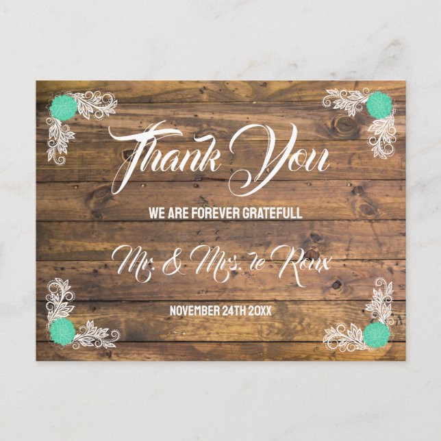 Carte Postale Mariage de coeur Fleur sauvage et bois (Devant)