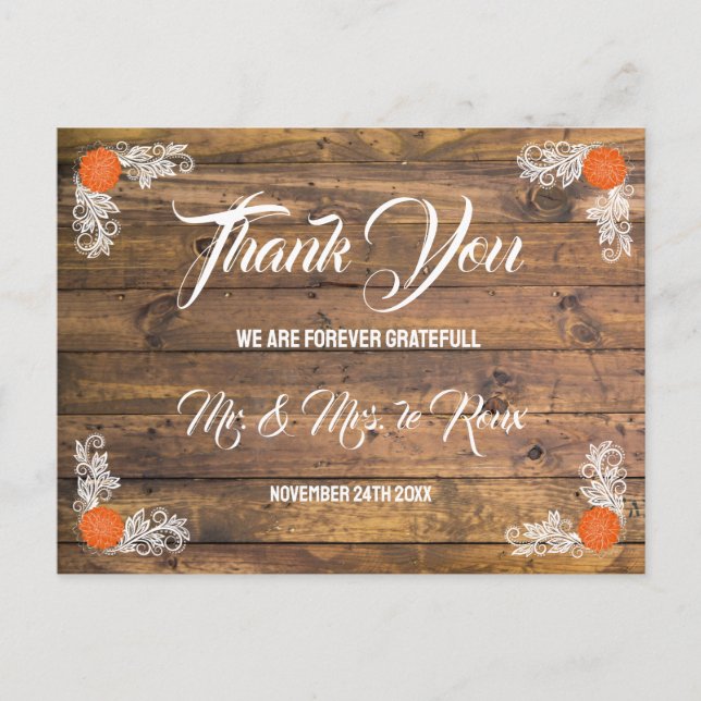 Carte Postale Mariage de coeur Fleur sauvage et bois (Devant)