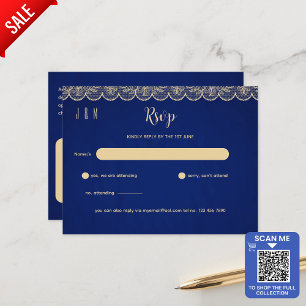 Carte Postale Mariage de dentelle bleu or RSVP pour Correspondan