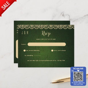 Carte Postale Mariage de dentelle d'or vert RSVP pour Correspond