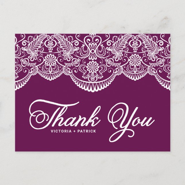 Carte postale Mariage de dentelle violet Brocade (Devant)