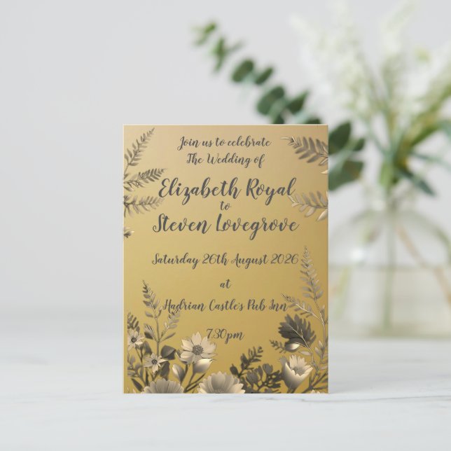 Carte Postale Mariage de design floral clair et simple or (Debout devant)