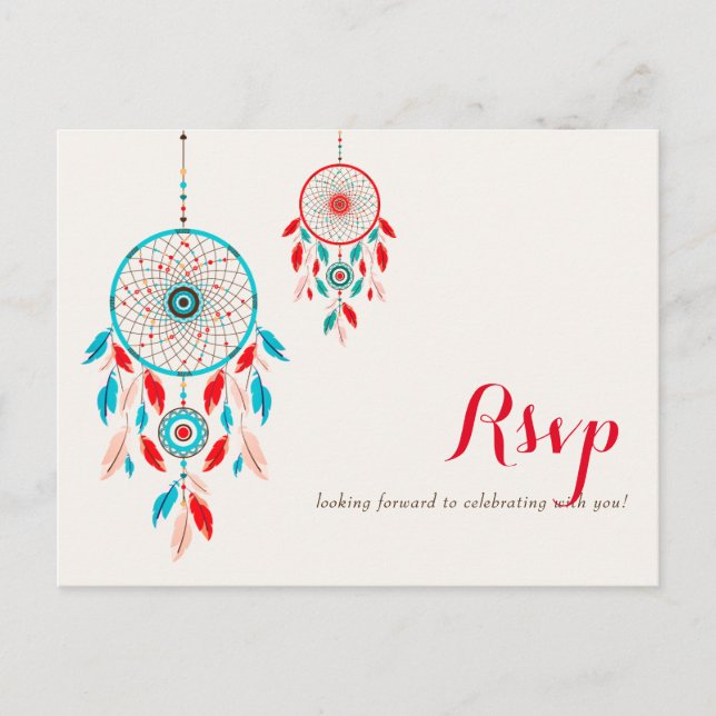 Carte Postale Mariage de Dreamcatcher en plumes de la tribu Boho (Devant)