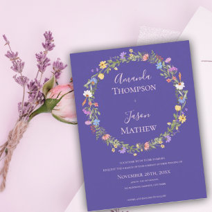 Carte Postale Mariage de fleur sauvage rose vif violet fleuri