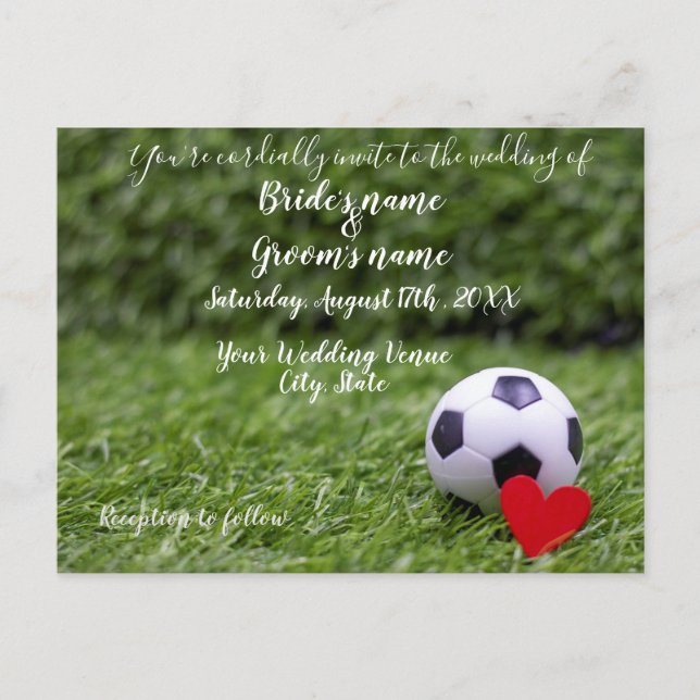 Carte Postale Mariage de foot avec ballon de foot et cœur rouge  (Devant)