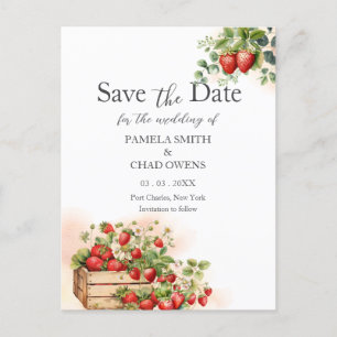 Carte Postale Mariage de fraises d'aquarelle Enregistrer la date