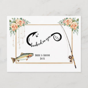 Carte Postale Mariage de l'amoureux de la pêche avec canne et fl