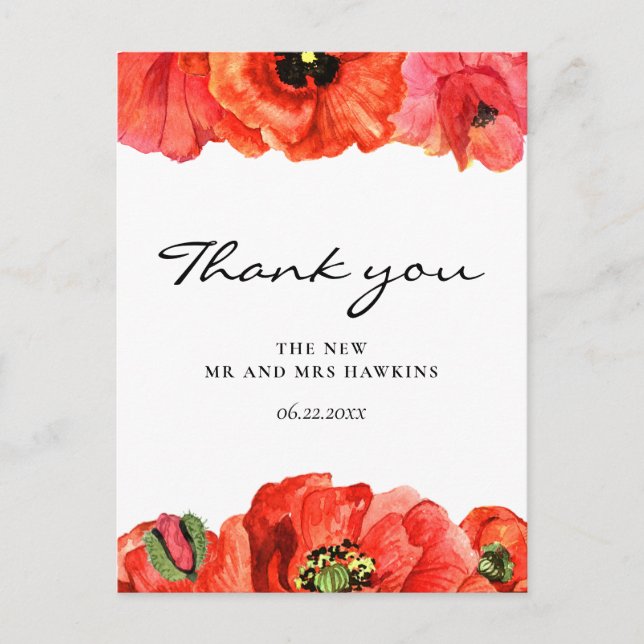 Carte Postale Mariage de l'aquarelle des papillons rouges merci (Devant)
