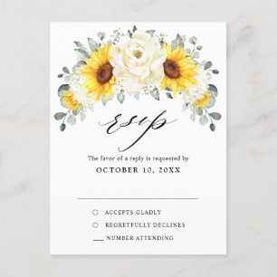 Carte Postale Mariage de l'ivoire de tournesol Peony Eucalyptus 