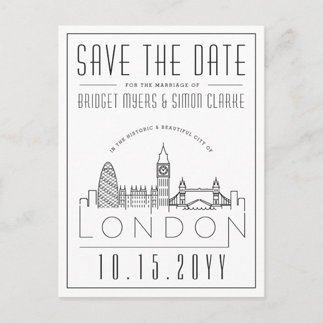 Carte Postale Mariage de Londres | Les repères stylisés Enregist (Devant)